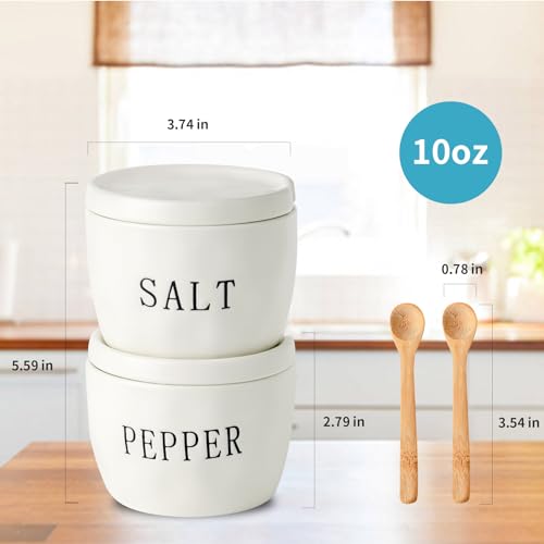 Howise 2 Pack Salt and Pepper Bowls Set, Ceramic Salt and Pepper Containers with Lid and Spoon, White Salt Pepper Holder Set, Salt Box Dish with Lid by Howise - Image 2