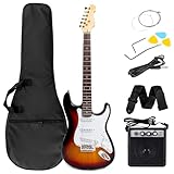 FEMMTO Guitarra Eléctrica con Amplificador 5w + Bolso + Puas (NegroNaranja)