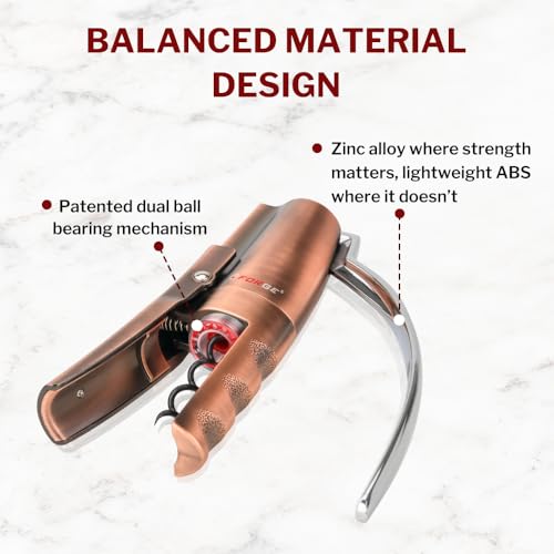 Forge Quality Compact Vertical Lever Corkscrew Wine Opener with Foil Cutter. 3 Seconds to Open a Bottle of Wine. Metallic Bronze by Forge - Image 4