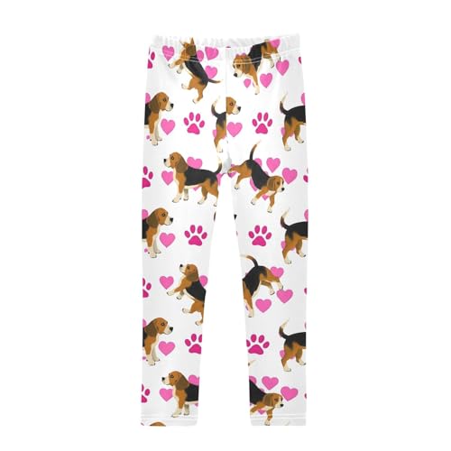 Beagle Dog Pink Footprints Girls Leggings Soft Stretch Workout Yoga Dance Pants for Kids Casual Tights