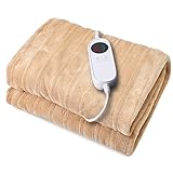 JinJeeo Heated Throw Blanket 50'x60',Electric Blanket Beige Flannel Blanket Fast Heating Blanket,6 Heat Settings 9 Hour Auto Shut Off,Home Office Use Machine Washable