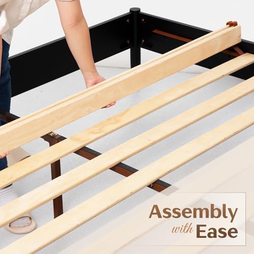 Lenia 14 Inch Premium Solid Wood Bed Frame with Headboard, Rustic Farmhouse Style Platform Bed Made of 100% Solid Acacia Wood, No Box Spring Needed, King Size, Rustic Mocha Black (Lenia Collection) - Image 5