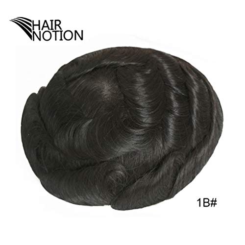 Foto von Hairnotion Maenner Haarteil Toupet Super dünne Haut Naturschwarz 1b # Echthaar Perücke für Männer
