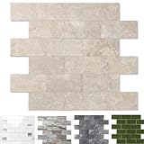 10-Pack Peel and Stick Tile Backsplash 12'X12' PVC Wall Tiles, Stick on Backsplash for Kitchen, Bathroom Tile, Fireplace Décor, Laundry Table, Stair Decals in Beige Ecru