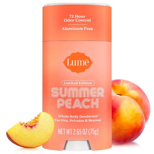 Lume Whole Body Deodorant - Smooth Solid Stick - 72 Hour Odor Control - Doctor Developed - Aluminum Free, Baking Soda Free and Skin Loving - 2.6 Ounce (Summer Peach)