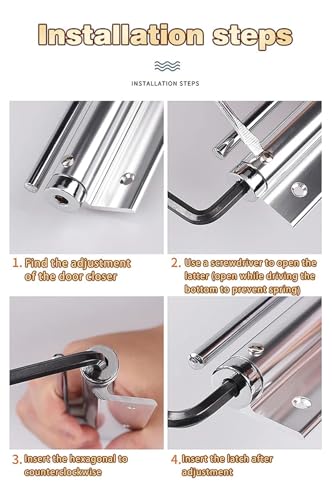 Evite portazos con este cierrapuertas ajustable de acero inoxidable plateado 8