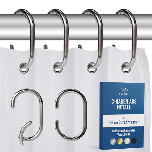 Blau Marité 12 Metall-Duschvorhanghaken in C-Form. Rostfreie Dekorative Vorhangringe für Duschvorhänge. Geeignet für Stangen mit einem Durchmesser von bis zu 2 6 cm (C Silber)