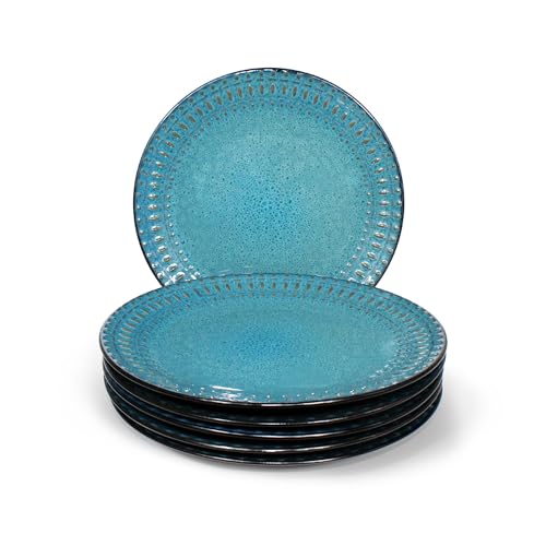 CARK - Juego de 6 Platos Cerámicos Planos 21cm, Aptos para Microondas y Lavavajillas,Brillante,Vajilla apilable,Platos Moderno，elegante y duradero,resistentes al horno