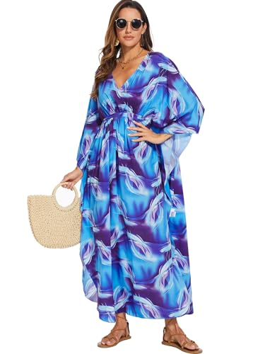 Image of Moss Rose Kaftan Dresses for Women V Neck Summer Swimsuit Cover up Caftan Maxi Beach Dresses
