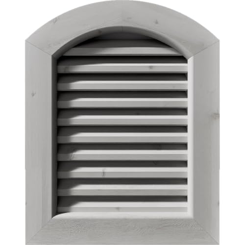 Rustic Wood Gable Vent w/ 1" x 4" Flat Trim Frame, 16"W x 24"H Arch Top Gable Vent (21"W x 29"H Frame Size): Primed, Functional, Smooth Western Red Cedar