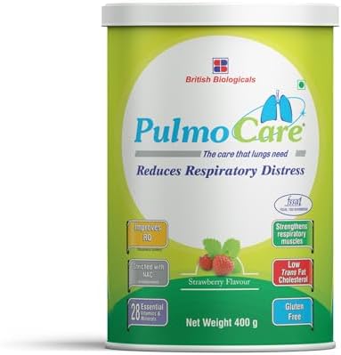 British Biologicals Pulmocare Powder-Strawberry Flavour|For Asthma, Copd, Pulmonary Tuberculosis|Gluten Free-400 G