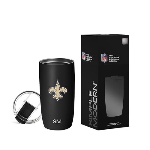 Image of Simple Modern New Orleans Saints Coffee Mug with Flip Lid | 16oz | NFL | Voyager Officially Licensed Saints Stainless Steel Coffee Tumbler | Football Gift for Men, Dad, Him, Her