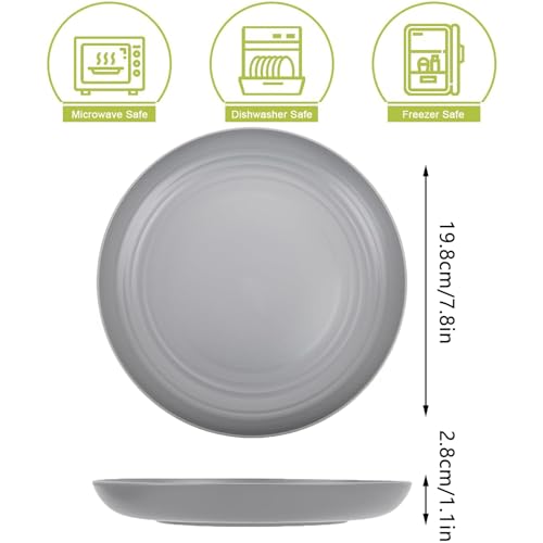 Plastic Plates Reusable Set of 4, 8 Inches Unbreakable Dinner Plates, Lightweight Camping Plate for Picnic, Salad, Pasta, Party, Home, Office, Dishwasher & Microwave Safe (Gray) - Image 3