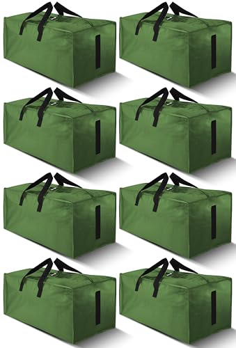 Image of HOMESURE 8 Pack Large Strong Moving Bags with Zippers & Carrying Handles - Water-Resistant - Heavy Duty Storage Tote for Space Saving, Fold Flat, Alternative to Moving Box (Olive Green)