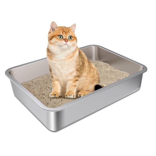 Arenero para gato de acero inoxidable 17.7x13.7x4 pulgadas miniatura 1