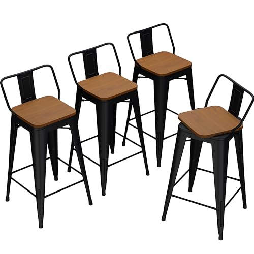 Andeworld 24 Inch Swivel Bar Stools Set of 4 Counter Height Stools Industrial Metal Barstools (24 inch, Matte Black)