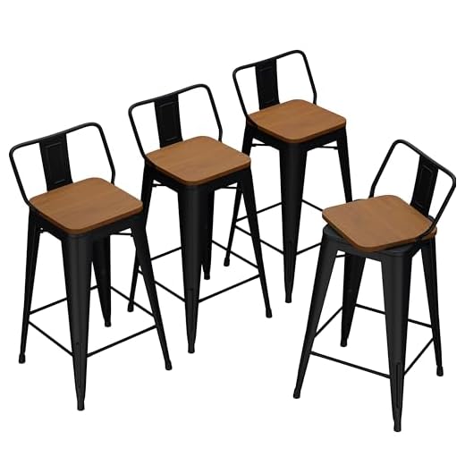 Andeworld 24 Inch Swivel Bar Stools Set of 4 Counter Height Stools Industrial Metal Barstools (24 inch, Black)