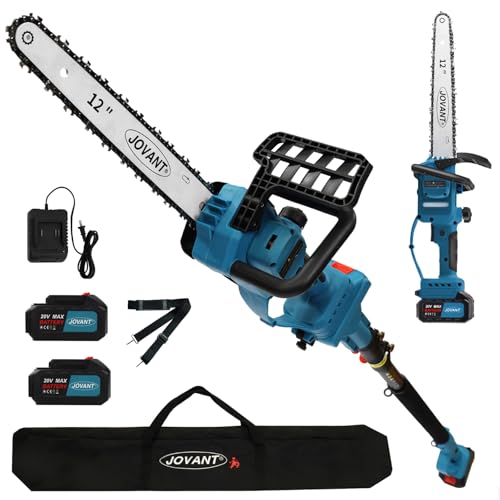 Jovant 12 Inch Electric Pole Saws for Tree Trimming, 2-in-1 Cordless Pole Saw with 2 x 4.0Ah Battery Powered Chainsaw Lightweight with Shoulder Strap for Thicker Wood Cutting Pruning by jovant - Used condition - US$159.88