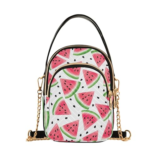 Single Shoulder Handbag Women Red Watermelon Slices White Quilted Phone Purse Chain Strap Handbag Cute Crossbody Clutch Zipper Tote, 5.9