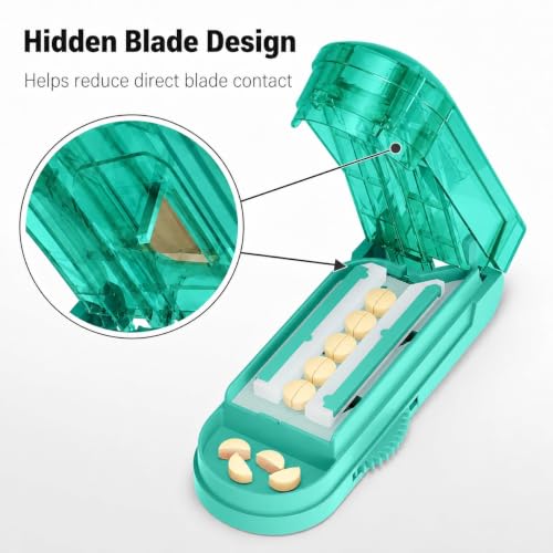 Image of ONE PIX Pill Cutter Splitter for Small and Tiny Pills, Multiple Pill Splitter with Centering Device & Hidden Blade, Adjustable Tablet Cutter for Large Pills, Seniors, Pets, Cyan