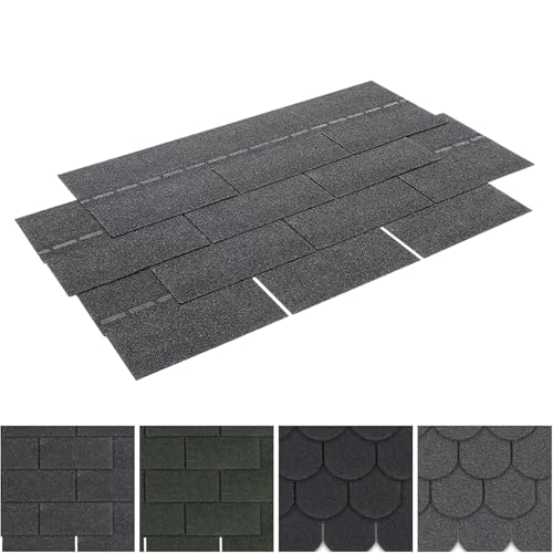 Image of FUKEA Asphalt Roof Shingles-18pcs/2.61sqm 3 Tab Shingles Self-Adhesive Sheds Roofing Felt Shingles Tiles Thermal Insulation Roof Felt for Sheds for Most Rooftop, Square, Sierra Gray