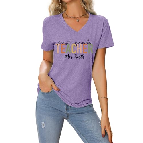 Custom Teacher Shirt for Women Personalized Teacher Tshirts with Name & Grade Customized Back to School Graphic Tee 6