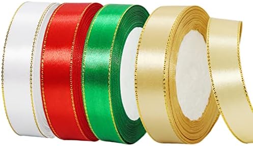 2Rolls 20mmx22m Navy Blue Ribbon with Gold Rim,Christmas Double Sided Satin Ribbon Roll for Crafts DIY,Christmas Ribbon for Gift Wapping,Crafting Xmas Tree Cake Wreath Bow Wedding Decoration
