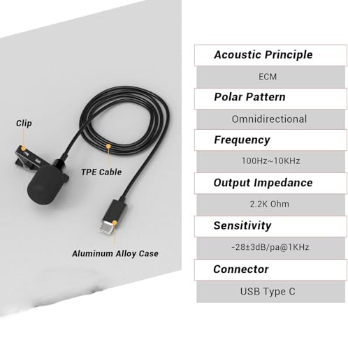 Image of GWINGS GW121 Lavalier Lapel Condenser Mic for Android, USB Type C Microphone for YouTube Vlogging Facebook Interview Livestream Video Recording and All (1.5 Mtr)