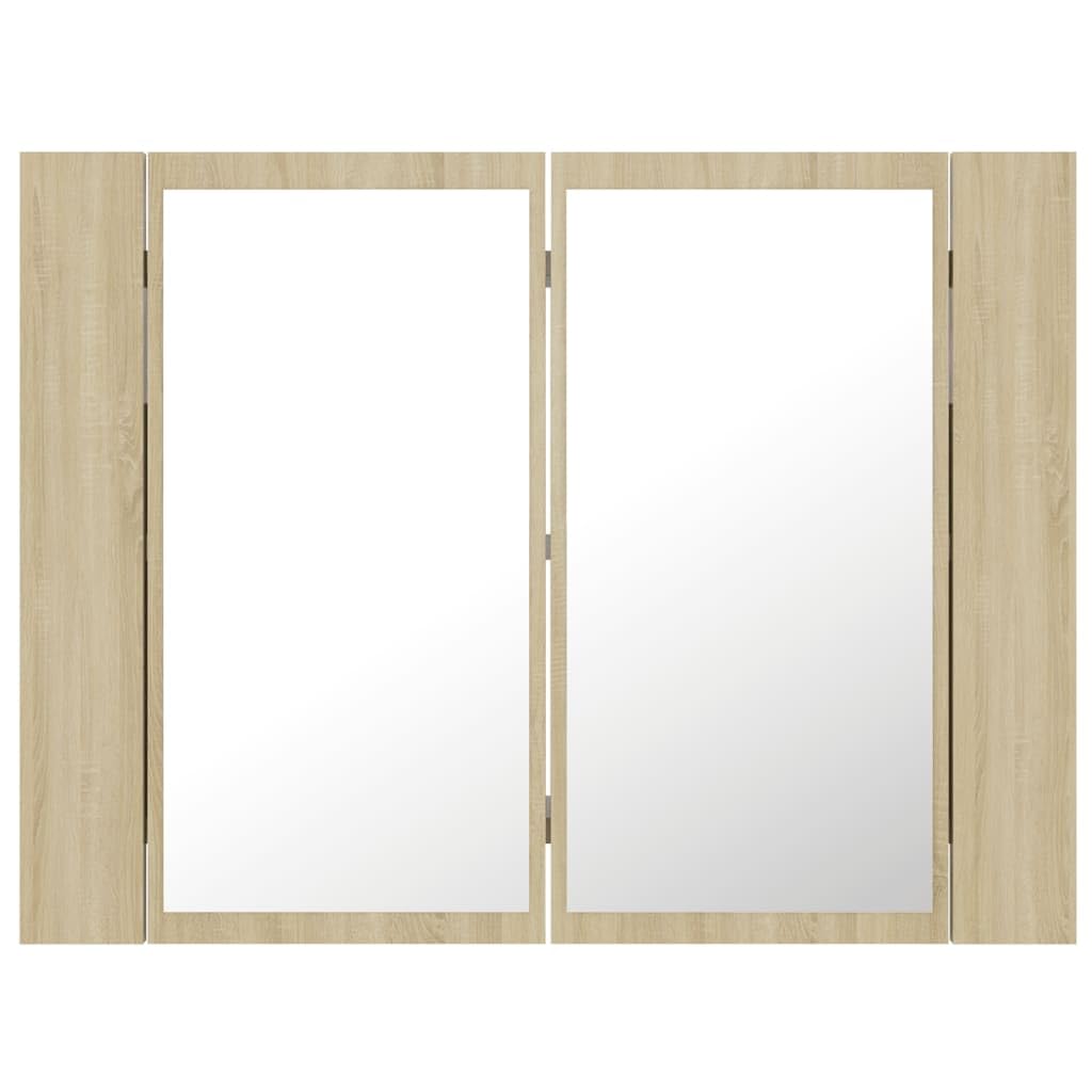 vidaXL Szafka łazienkowa z lustrem i LED, dąb sonoma, 60x12x45, akryl