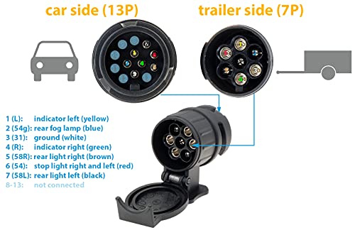 valonic 13 pin to 7 pin towing adaptor - car to trailer, adapter 13 to 7 - for caravan, electrics, bar, black - Image 7