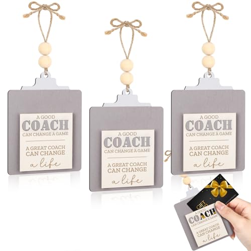 DoubleFill 4 Pcs Thanks Coach Gift Card Holder Coach Gift Wooden Gift Cards Organizer Holder Ornament for Coach, Teachers, Mentors and Sports Events