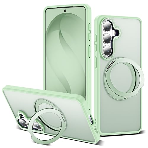 Image of for Samsung Galaxy S26 Plus Case with 360Rotatable Magnetic Ring Stand Compatible with Mag-Safe Military Protection Matte Translucent Phone Case for Samsung Galaxy S26+,Green