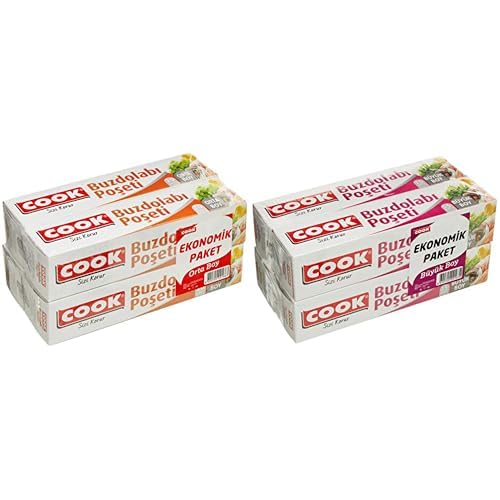 Cook Buzdolabı Poşeti 3+1 Ekonomik Paket, Orta Boy 24 x 38 cm (1 x 4 Adet) ve Cook Buzdolabı Poşeti 3+1 Ekonomik Paket Büyük Boy 30 x 45 cm
