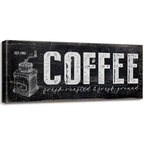 Pureluca Distressed Coffee Bar Plaque Sign for Kitchen Station Fresh Roasted & Fresh Grind Black and White Canvas Wall Art for Home Cafe Corner Pantry Countertop Decorations 6