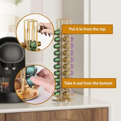 SEVENLINE Coffee Pod Holder Stand Compatible With Nespresso Original Pods Carousel Storage Rack Capsules Organizer For 40 Capsules (Gold) by SEVENLINE - Used condition - Image 5