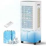 PNTCK Evaporative Air Cooler Portable: Fans That Blow Cold Air for Room, Bedroom, Indoor, Office - Swamp Cooling Fan with 19ft Remote, 12H Timer, 30dB Quiet, 3 Speeds, 2.1Gal Water Tank, Ice Pack