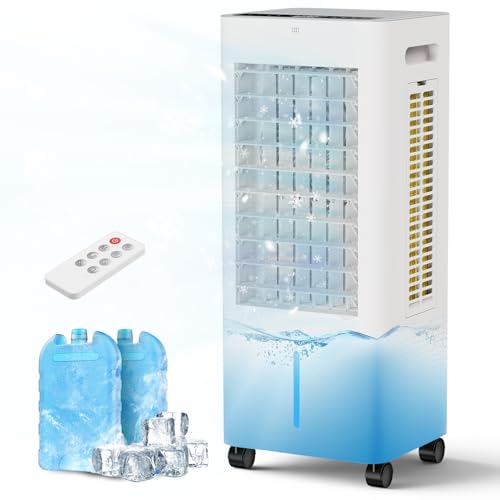 PNTCK Portable Air Conditioners, 3 IN 1 Evaporative Air Cooler with 2 Ice Packs,2.1Gal Tank,3 Speeds, 4 Modes, Remote & 12H Timer, Oscillating Swamp Coolers for Large Room, Home Office, Bedroom by PNTCK - Used condition - US$55.94