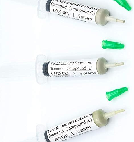 TechDiamondTools Diamond Polishing Paste Kit โ 3 Grits (800, 1500, 2000) | USA Made | Oil-Based Syringes | Progressive Polishing Set for Metal, Glass, Gemstone, Knife, Jewelry | 10% Diamond Powder