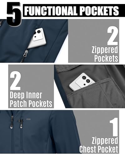 33,000ft Men's Softshell Jackets Outdoor Windproof Coat Breathable Lightweight Windbreaker Casual Functional Jackets with Hood for Running, Cycling,Midnight Blue L - Image 5