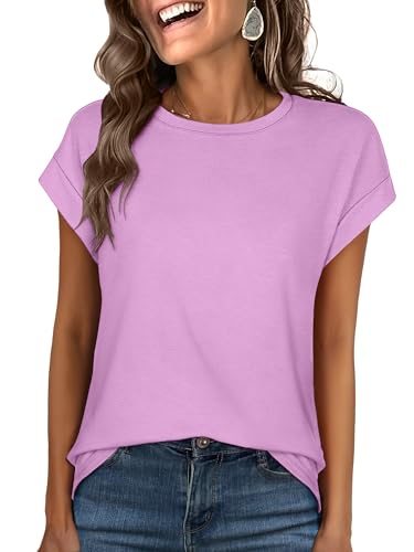 ANRABESS Womens Tops Summer Cap Sleeve Basic Tee Shirts 2026 Trendy Loose Fit Casual Dressy Business Work Tshirts Clothes Lilac Medium