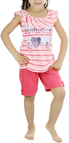 Image of ToBeInStyle Girl's Two Piece Summer Set Cute Tee Top and Matching Shorts Adorable Outfit