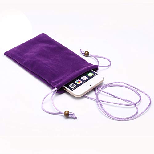 Arlgseln Man Womens Leisure Cotton Velvet Cell Phone Pouch,Universal 6.4-Inch Sleeve Pocket Case+Lanyard Strap Hanging Neck Bag For Iphone 11 Pro Max,Galaxy Note 10/S10+/J7/A30,Huawei Mate 30 (Purple) #TOP1