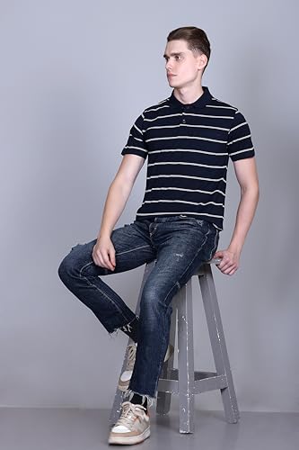 Image of Half Sleeve Polo T-Shirt for Men with Pocket || Stripe Collar and Pocket T-Shirt for Men Half Sleeves