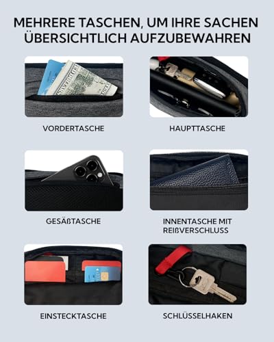 WATERFLY Bauchtasche Hüfttasche Herren Damen: Klein Gürteltasche Sport Bum Hip Bag Männer Frauen Waist Fanny Pack mit Verlängerungsgurt für Reise Wandern Hundetraining Outdoor Dunkelgrau – Bild 4