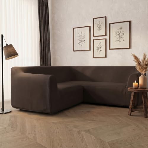 Housse de canapé d'angle extensible marron pour rénover un tissu usé - 2