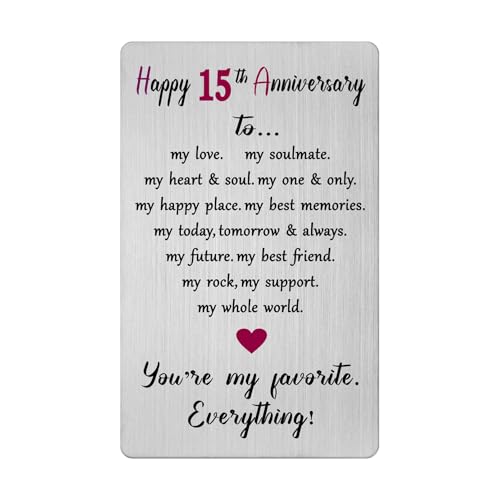 Viayen 15th Anniversary Card for Women Men Him Her- 15 Fifteen Year Anniversary Keepsake Gift for Husband Wife Spouse