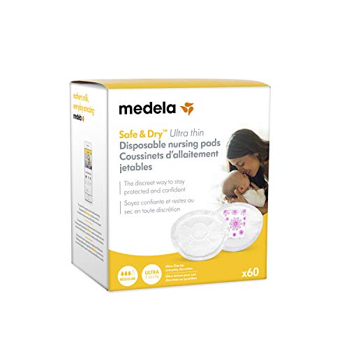 Image of Medela Safe & Dry Ultra Thin Disposable Nursing Pads, 60 Count Breast Pads for Breastfeeding, Leakproof Design, Slender and Contoured for Optimal Fit and Discretion(Pack of 1)