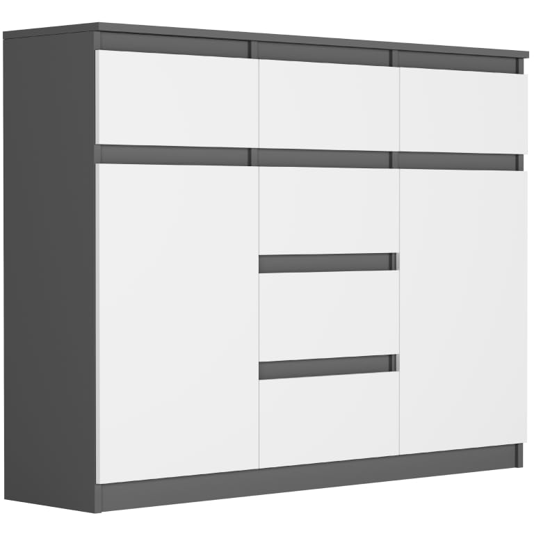 Framire Highboard Anthrazit/Weiß 120x40x98 cm – Sideboard mit Schubladen, Schränken & offenen Regalen, modernes Schrankmöbel für Wohnzimmer, Esszimmer & Schlafzimmer, Modern S-62D