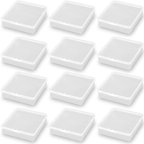 Image of 12 Pcs Square Bead Organizers (3.23 x 3.23 x 0.91 inch), Clear Plastic Beads Storage Containers Box for Jewelry Findings and Art Supplies