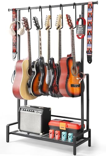 Bikoney Soporte para 5 guitarras, soporte ajustable para guitarra acústica, eléctrica, bajo y ukelele,...